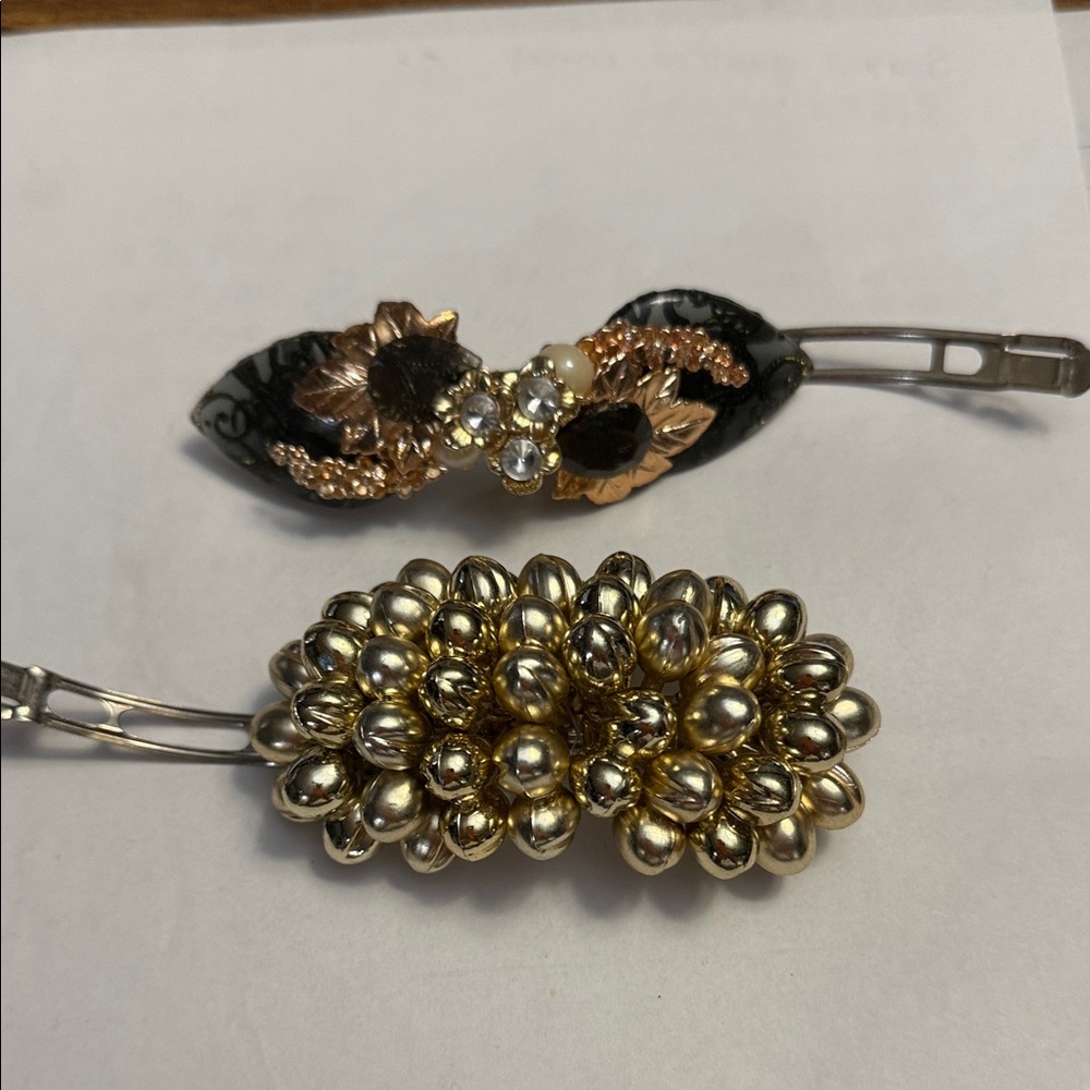 Gold Decorative Floral Hair Barrette - Women Accessories vintage
